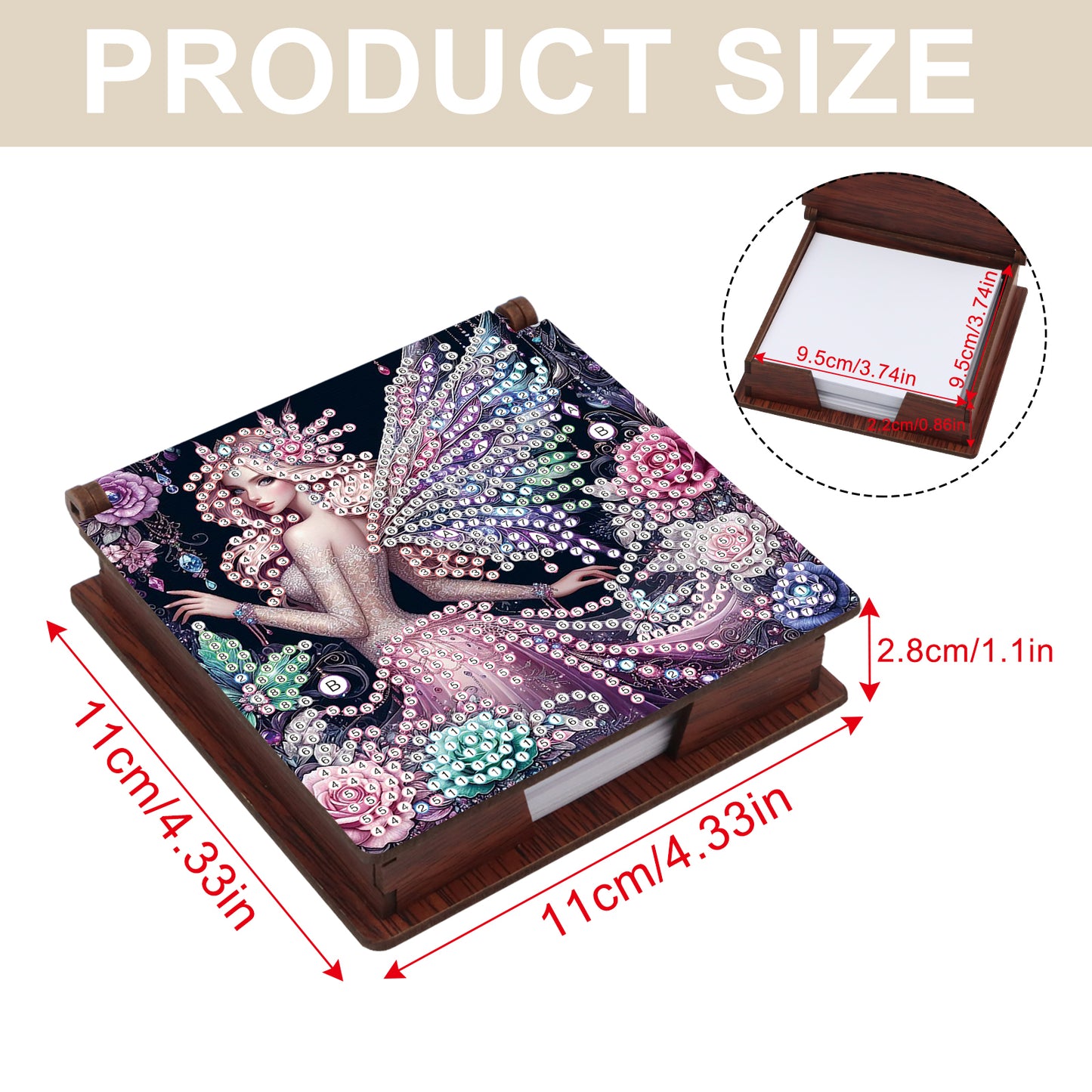 Wooden DIY Fairy Beauty Diamond Painting Kit Note Box with 160 Papers for Office
