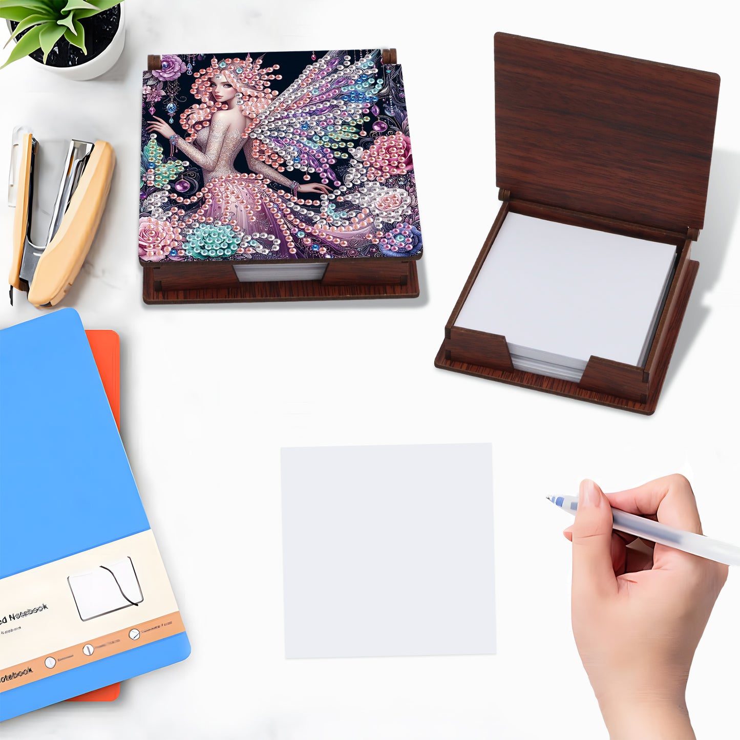 Wooden DIY Fairy Beauty Diamond Painting Kit Note Box with 160 Papers for Office