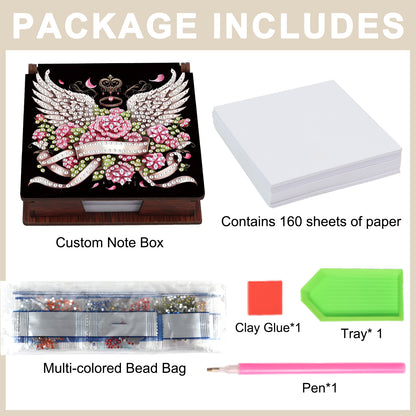 Wooden DIY Winged Flower Diamond Painting Kit Note Box with 160 Papers Gifts