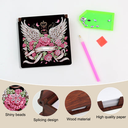 Wooden DIY Winged Flower Diamond Painting Kit Note Box with 160 Papers Gifts