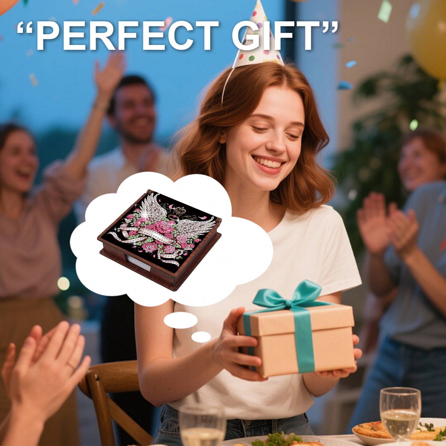 Wooden DIY Winged Flower Diamond Painting Kit Note Box with 160 Papers Gifts