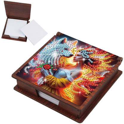 Wooden DIY White Wolf Beauty Diamond Painting Kit Note Box with 160 Papers Gifts