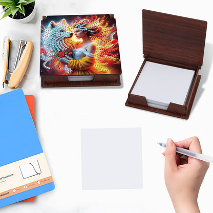 Wooden DIY White Wolf Beauty Diamond Painting Kit Note Box with 160 Papers Gifts