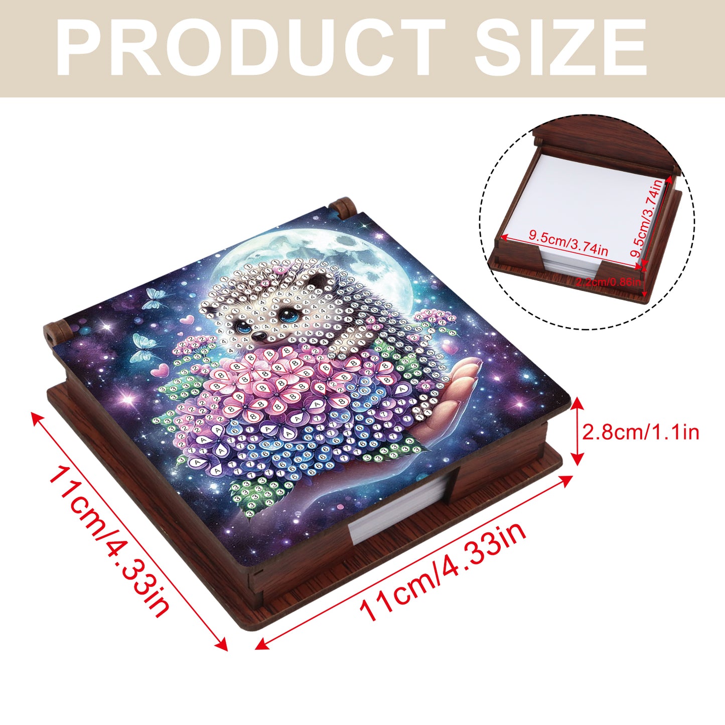 Wooden DIY Hedgehog Hydrangea Bouquet Diamond Painting Kit Note Box for Office