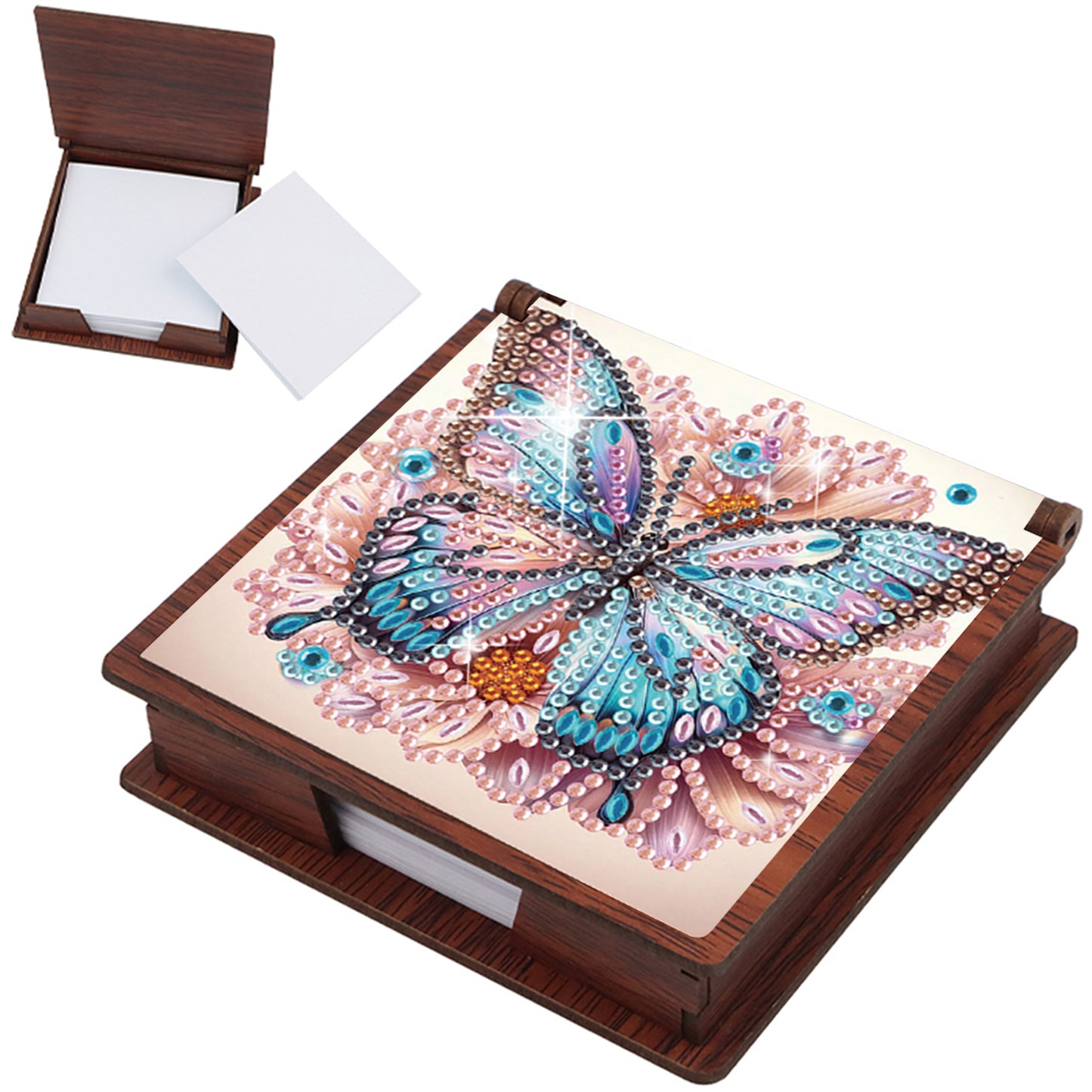 Wooden DIY Butterfly Flower Diamond Painting Kit Note Box with 160 Papers Gifts