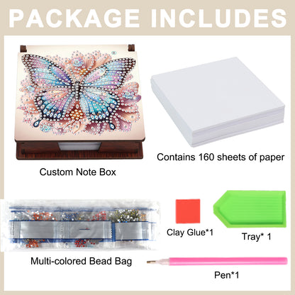 Wooden DIY Butterfly Flower Diamond Painting Kit Note Box with 160 Papers Gifts
