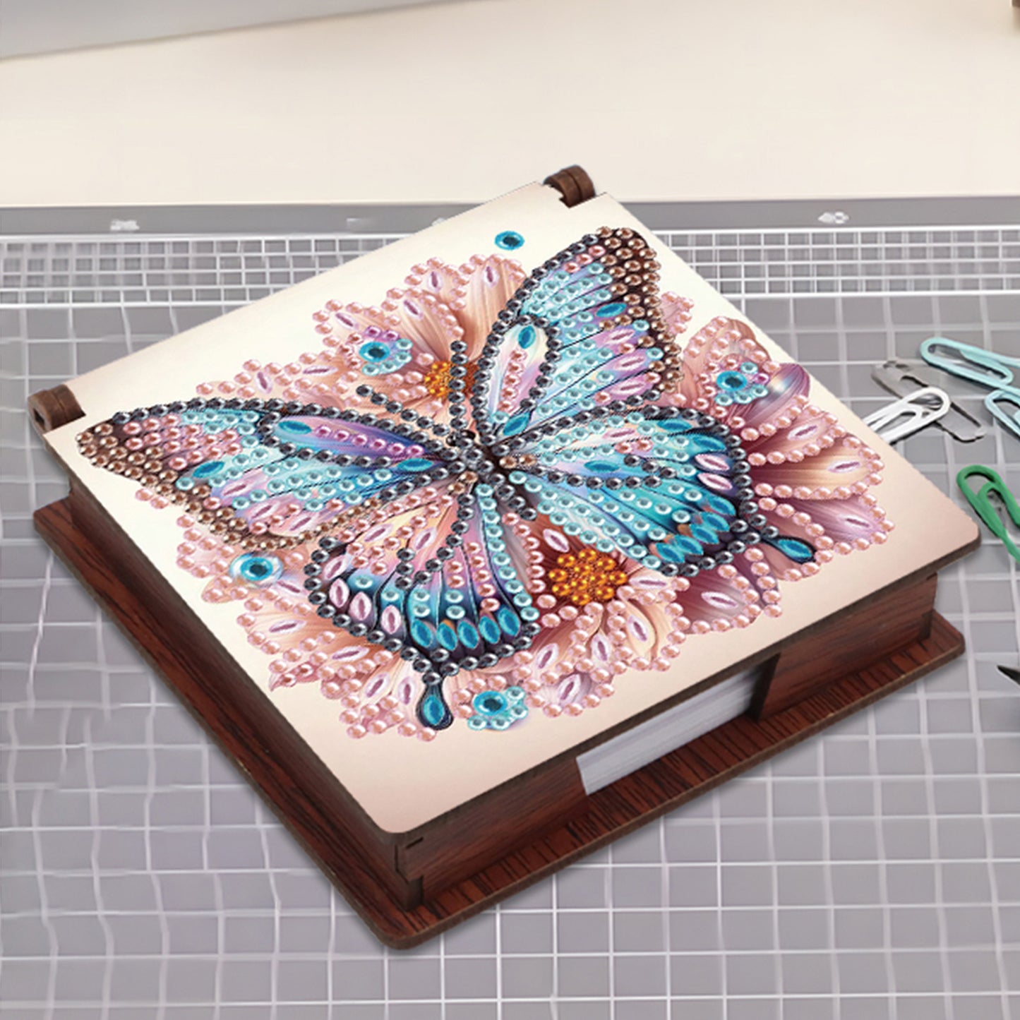 Wooden DIY Butterfly Flower Diamond Painting Kit Note Box with 160 Papers Gifts
