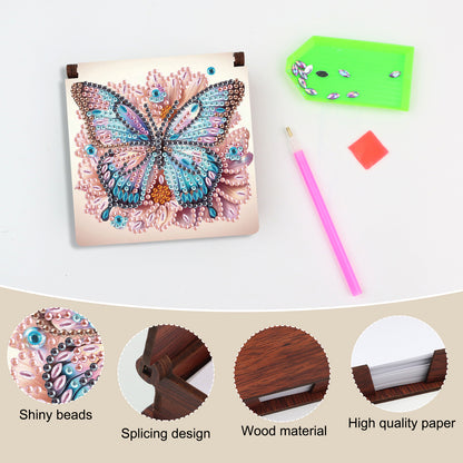 Wooden DIY Butterfly Flower Diamond Painting Kit Note Box with 160 Papers Gifts