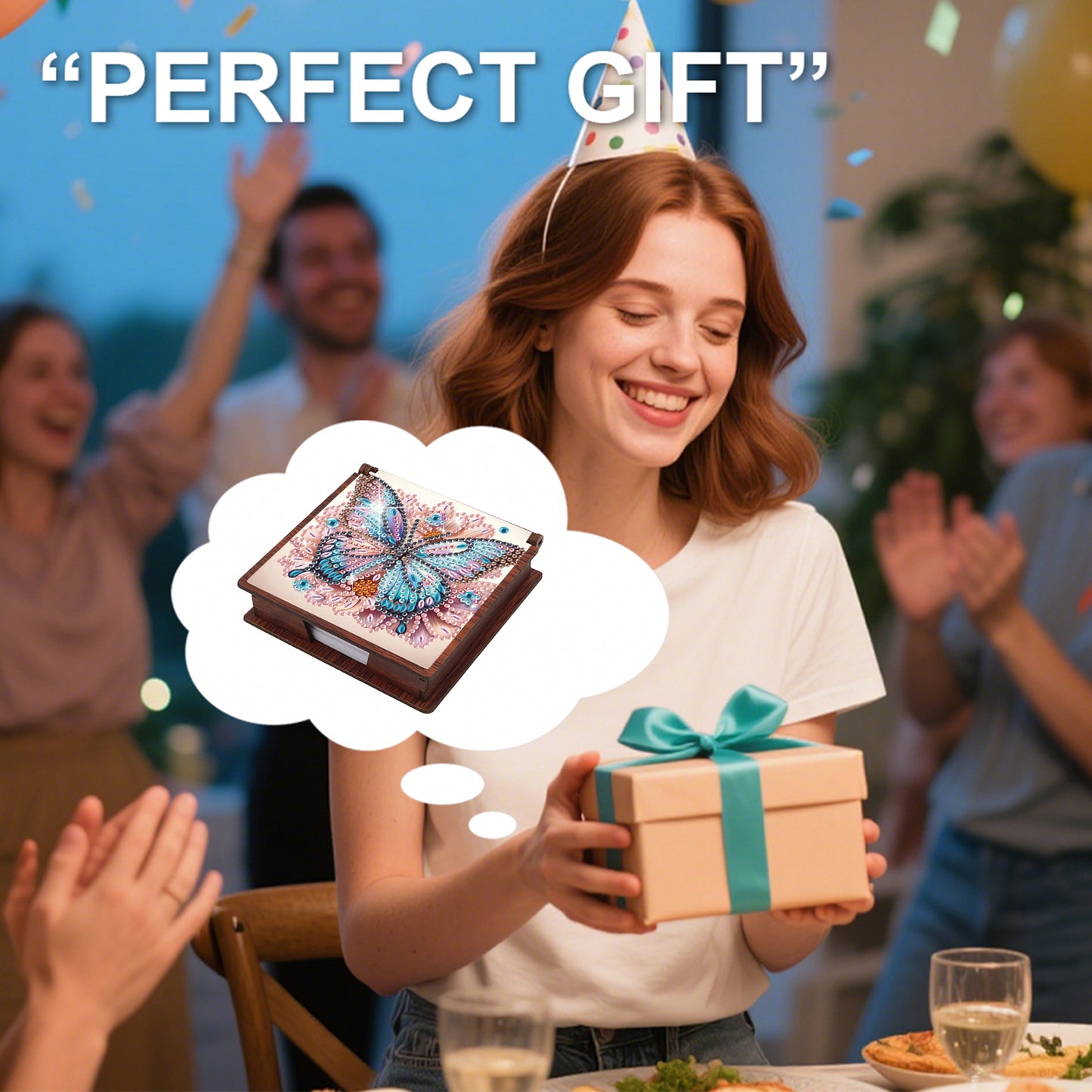 Wooden DIY Butterfly Flower Diamond Painting Kit Note Box with 160 Papers Gifts