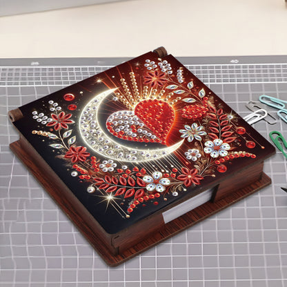 Wooden DIY Moon Heart Diamond Painting Kit Note Box with 160 Papers for Office