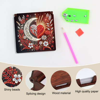 Wooden DIY Moon Heart Diamond Painting Kit Note Box with 160 Papers for Office