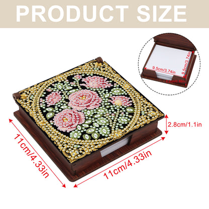 Wooden DIY Rose Diamond Painting Kit Note Box with 160 Papers for Office Desk