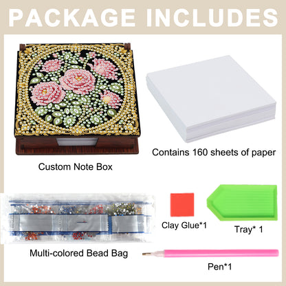 Wooden DIY Rose Diamond Painting Kit Note Box with 160 Papers for Office Desk