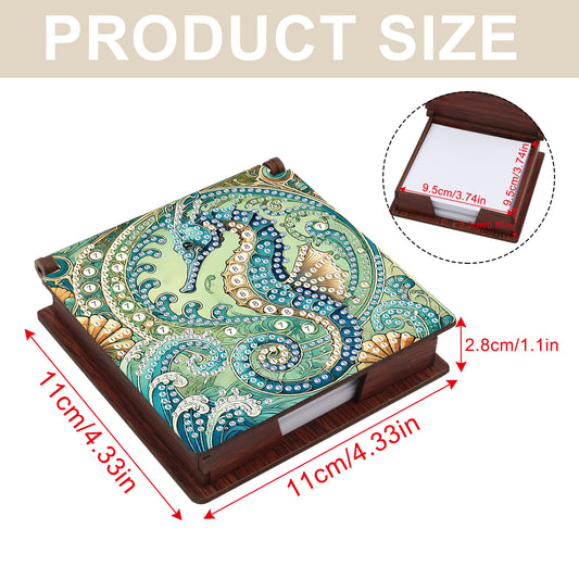 Wooden DIY Seahorse Diamond Painting Kit Note Box with 160 Papers for Office