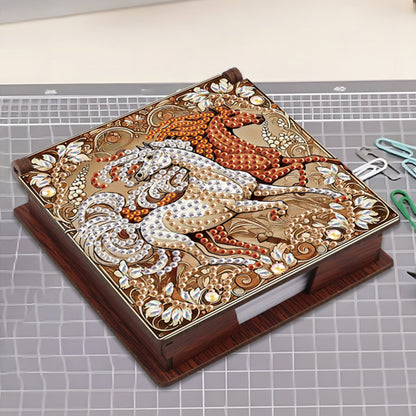 Wooden DIY Horse Diamond Painting Kit Note Box with 160 Papers for Office Desk