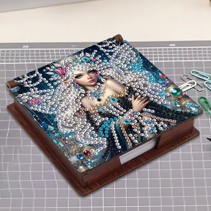 Wooden DIY Fairy Beauty Diamond Painting Kit Note Box with 160 Papers for Office