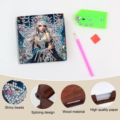 Wooden DIY Fairy Beauty Diamond Painting Kit Note Box with 160 Papers for Office