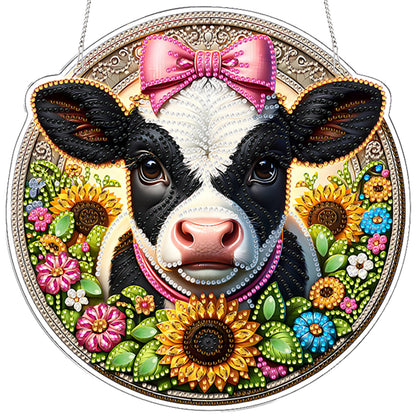 Cow 2D Flat DIY Diamond Painting Pendants Acrylic Crafts Kit for Home Wall Decor