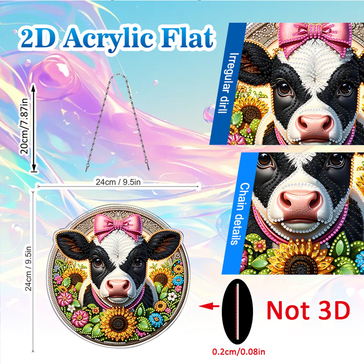 Cow 2D Flat DIY Diamond Painting Pendants Acrylic Crafts Kit for Home Wall Decor