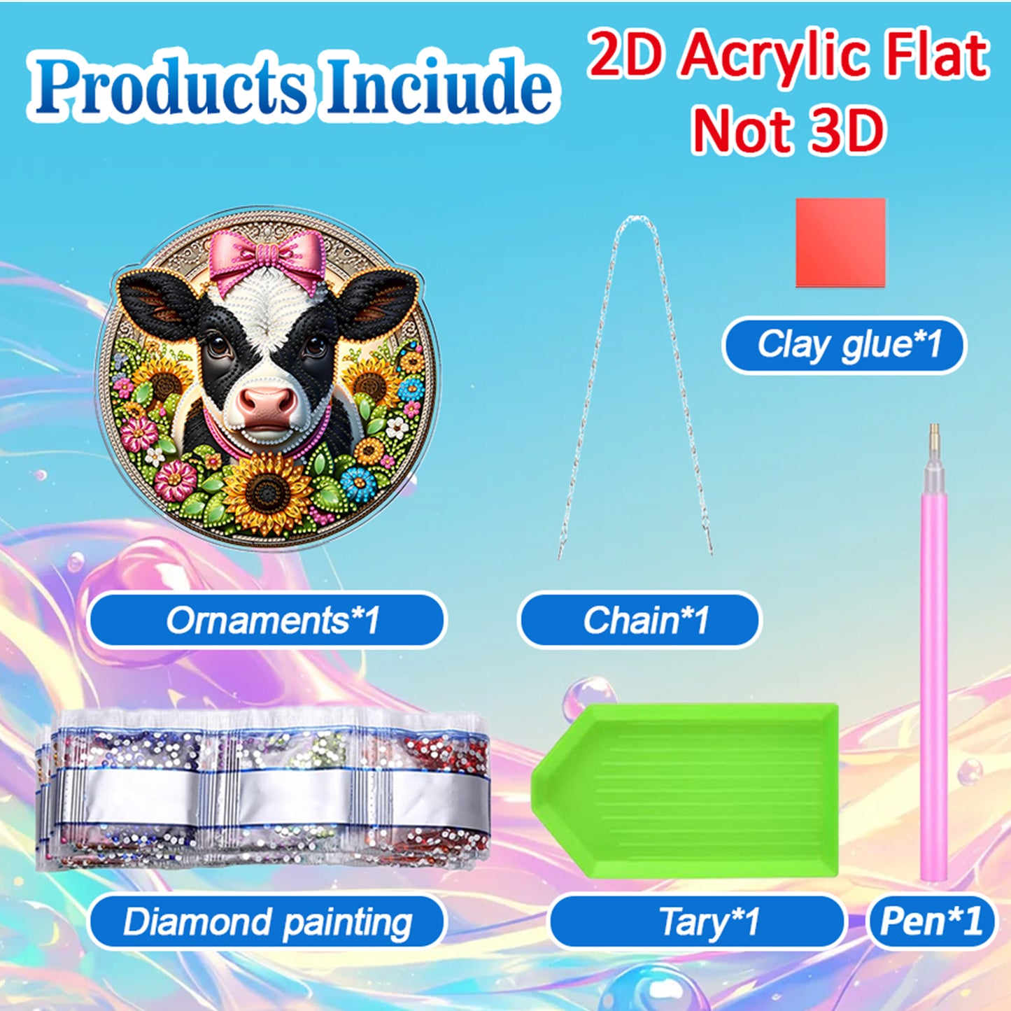 Cow 2D Flat DIY Diamond Painting Pendants Acrylic Crafts Kit for Home Wall Decor