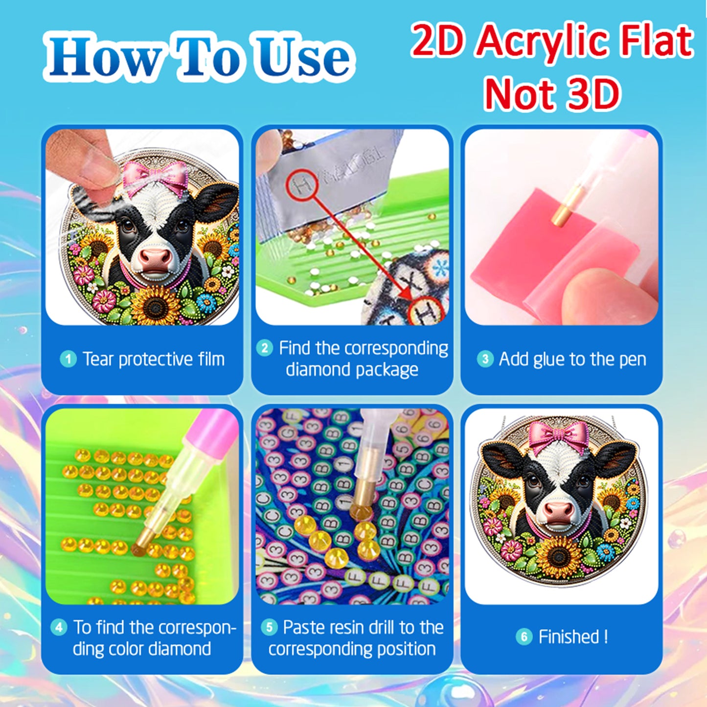 Cow 2D Flat DIY Diamond Painting Pendants Acrylic Crafts Kit for Home Wall Decor