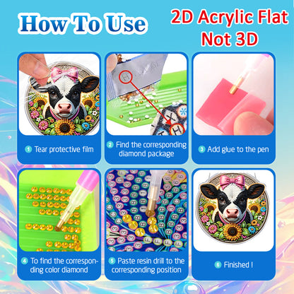 Cow 2D Flat DIY Diamond Painting Pendants Acrylic Crafts Kit for Home Wall Decor