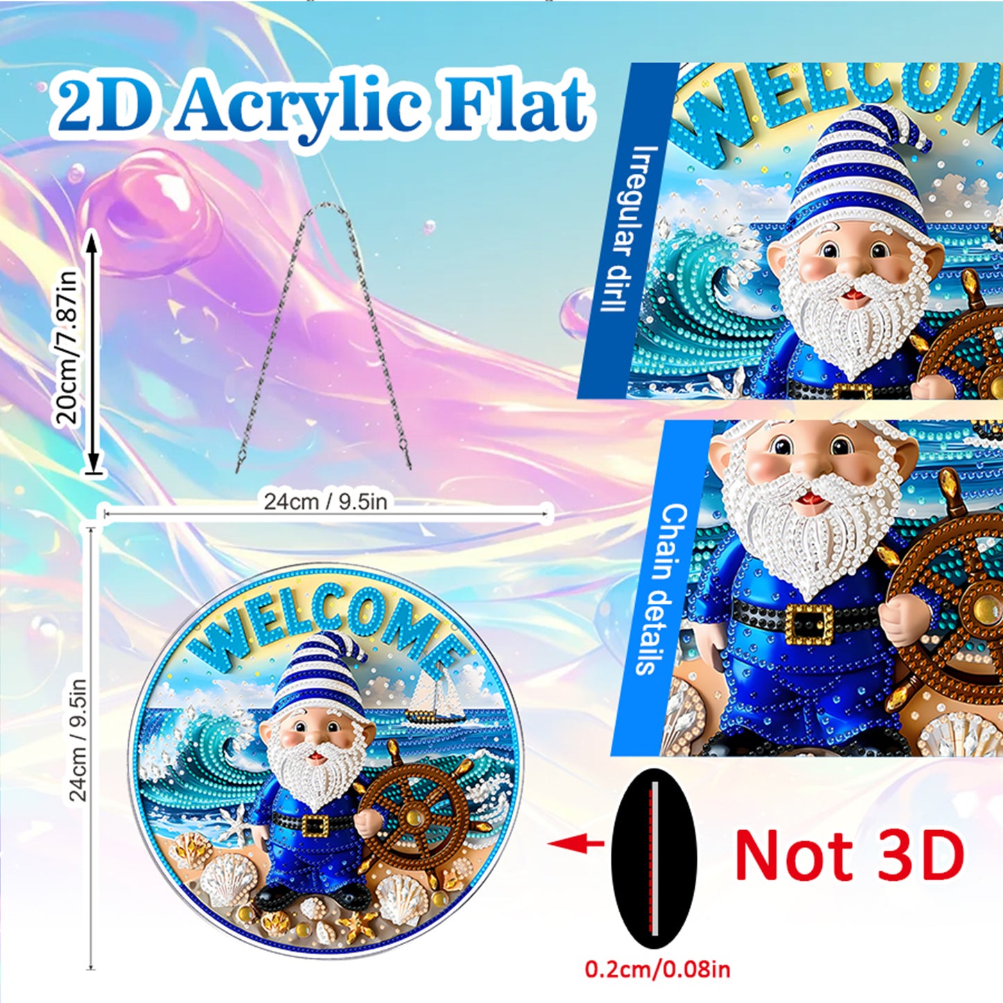 Dwarf 2D Flat DIY Acrylic Diamond Painting Pendants Crafts for Home Wall Decor