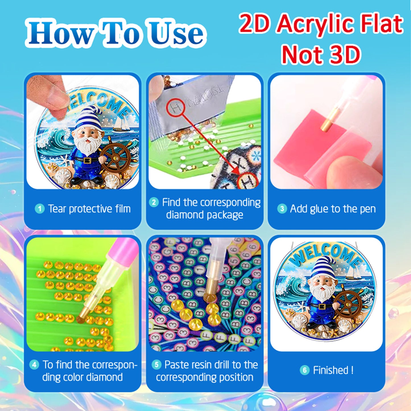 Dwarf 2D Flat DIY Acrylic Diamond Painting Pendants Crafts for Home Wall Decor