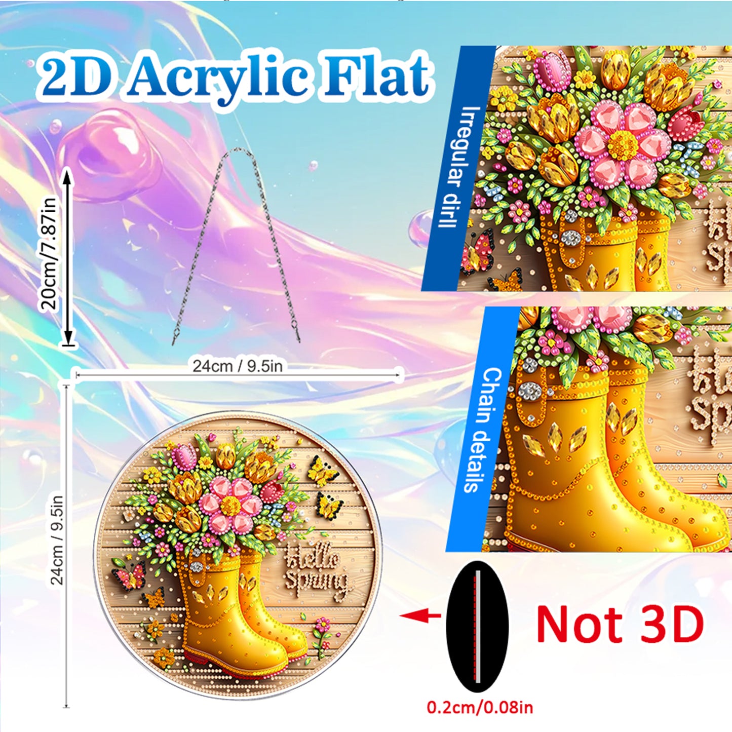 Rain Boots 2D Flat DIY Acrylic Diamond Painting Pendants for Home Wall Decor