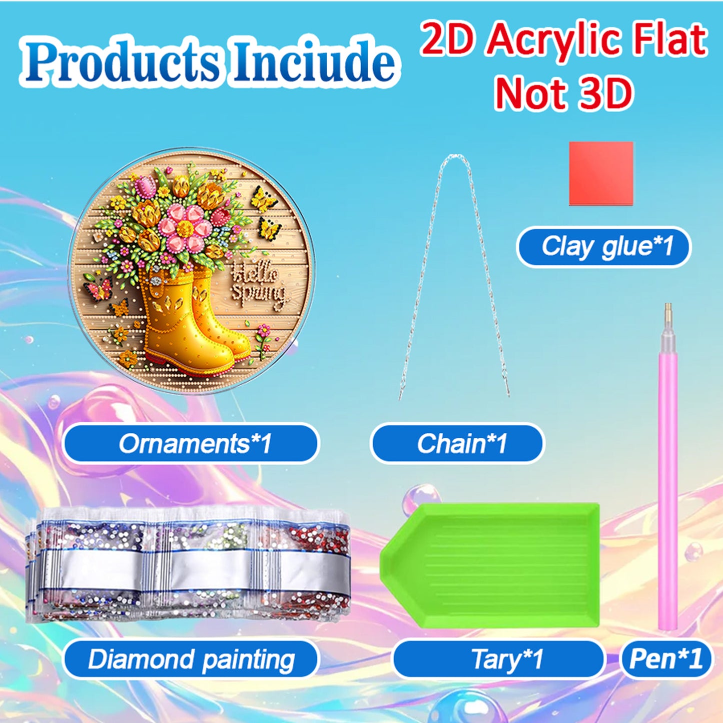 Rain Boots 2D Flat DIY Acrylic Diamond Painting Pendants for Home Wall Decor