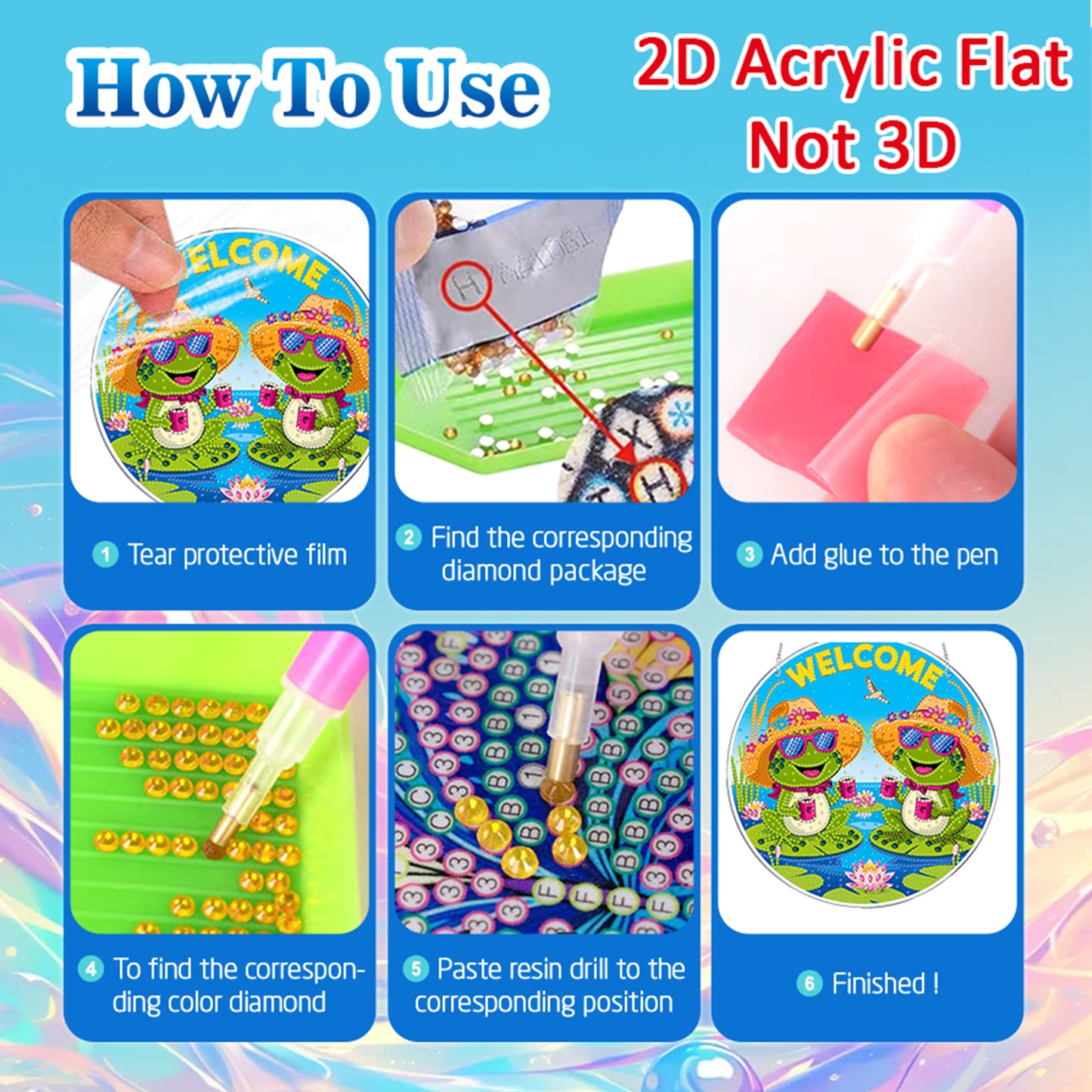 Frog 2D Flat DIY Acrylic Diamond Painting Pendants Crafts for Home Wall Decor