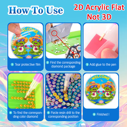 Frog 2D Flat DIY Acrylic Diamond Painting Pendants Crafts for Home Wall Decor