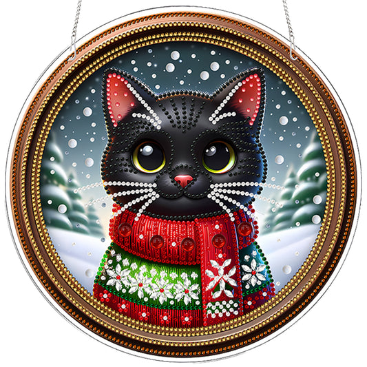 Cat 2D Flat DIY Acrylic Diamond Painting Pendants Crafts for Home Wall Decor