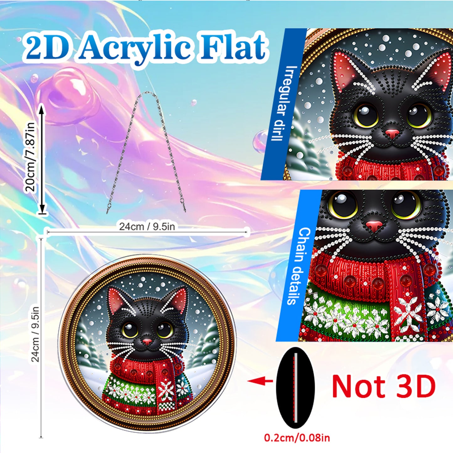 Cat 2D Flat DIY Acrylic Diamond Painting Pendants Crafts for Home Wall Decor
