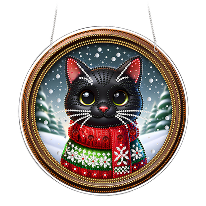 Cat 2D Flat DIY Acrylic Diamond Painting Pendants Crafts for Home Wall Decor