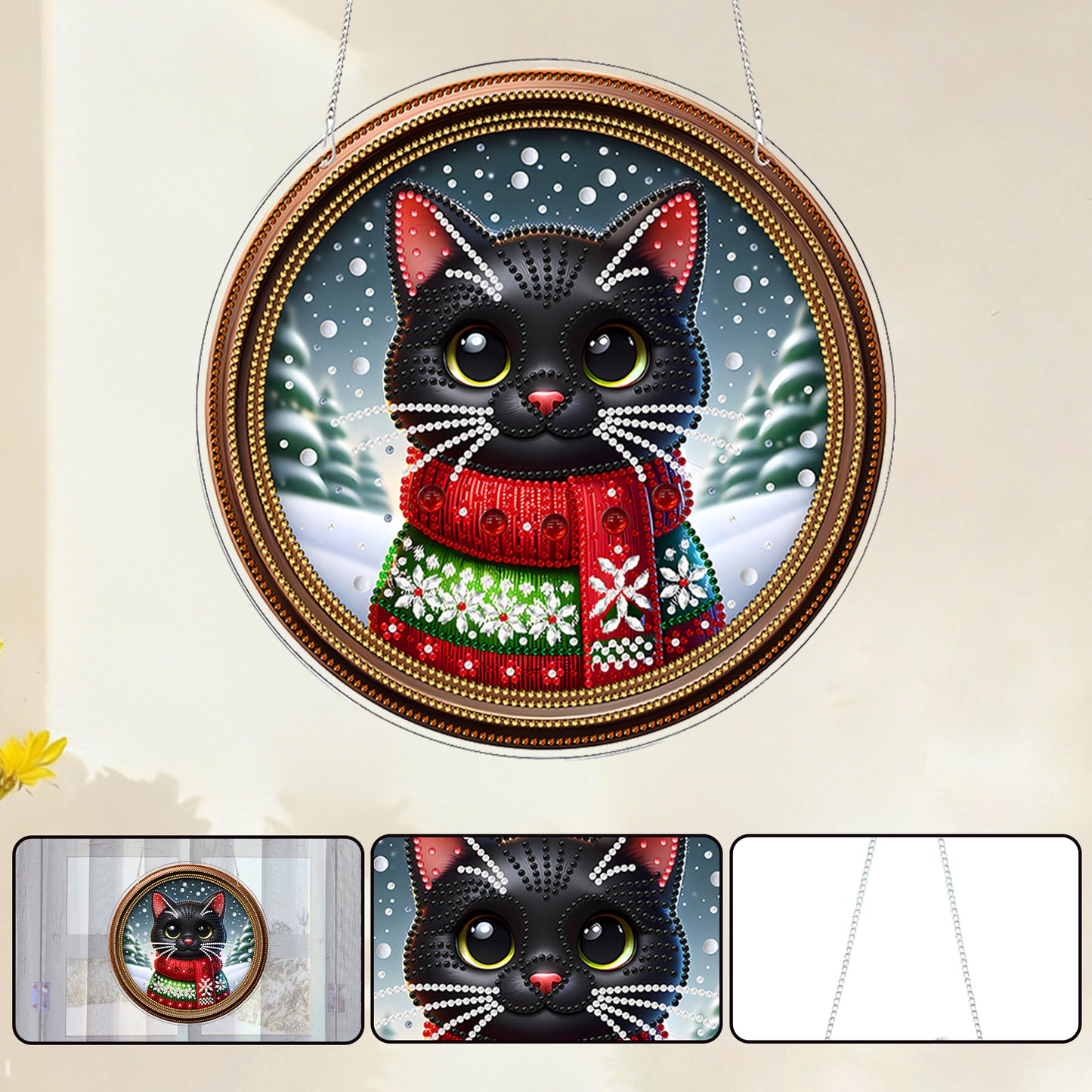 Cat 2D Flat DIY Acrylic Diamond Painting Pendants Crafts for Home Wall Decor