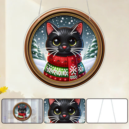 Cat 2D Flat DIY Acrylic Diamond Painting Pendants Crafts for Home Wall Decor