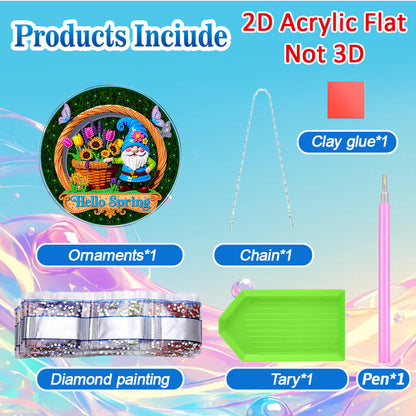 Spring 2D Flat DIY Acrylic Diamond Painting Pendants Crafts for Home Wall Decor