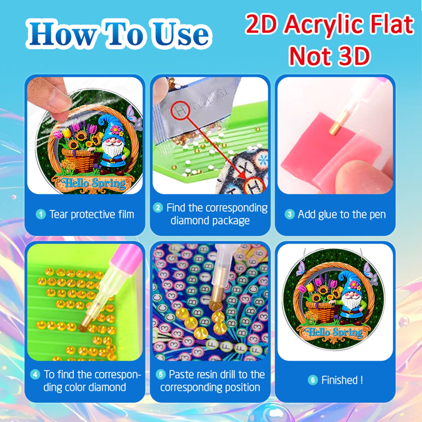 Spring 2D Flat DIY Acrylic Diamond Painting Pendants Crafts for Home Wall Decor