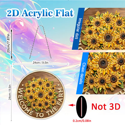 Sunflower 2D Flat DIY Acrylic Diamond Painting Pendants for Home Wall Decor