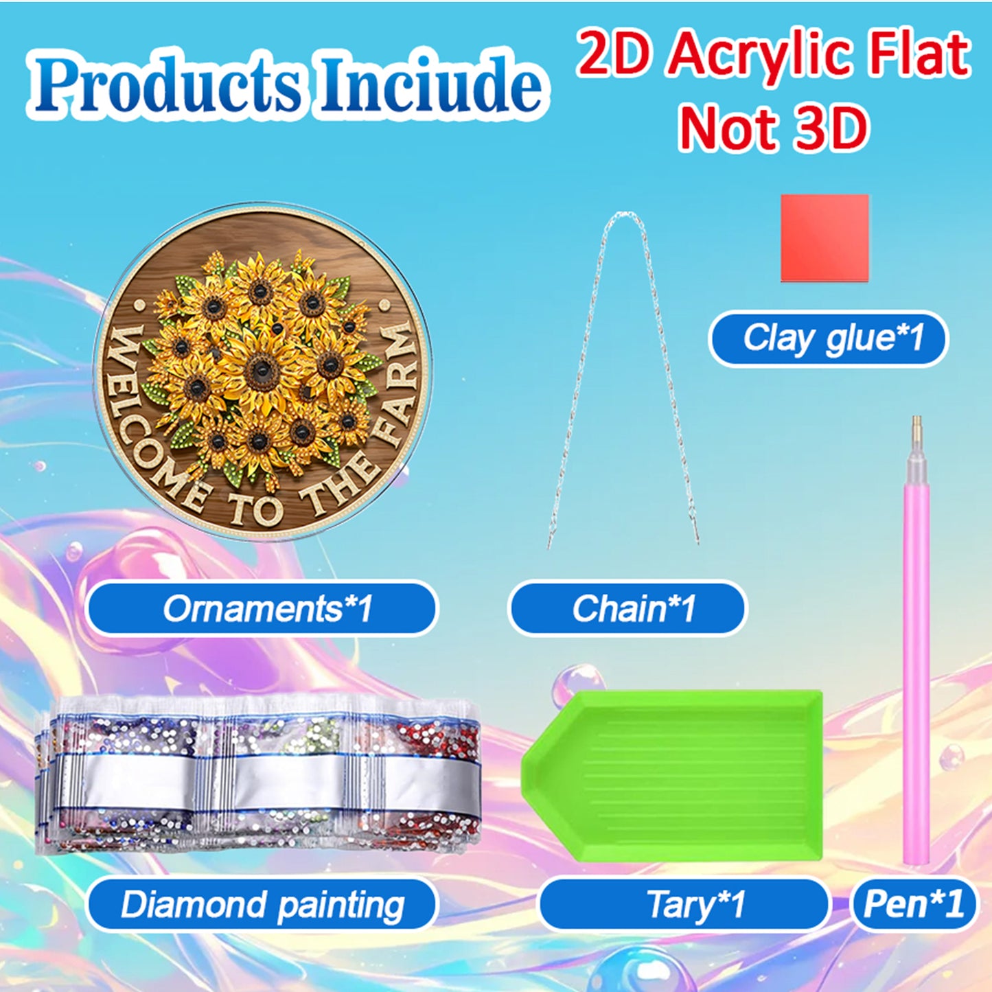 Sunflower 2D Flat DIY Acrylic Diamond Painting Pendants for Home Wall Decor