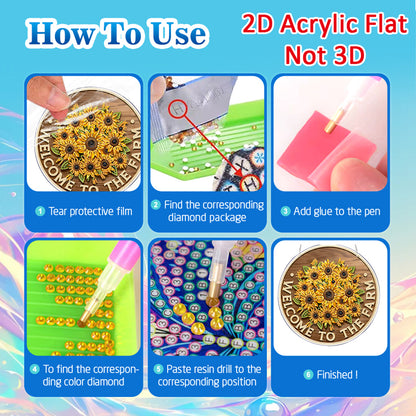 Sunflower 2D Flat DIY Acrylic Diamond Painting Pendants for Home Wall Decor