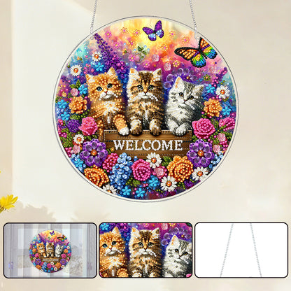 Kitty 2D Flat DIY Acrylic Diamond Painting Pendants Crafts for Home Wall Decor