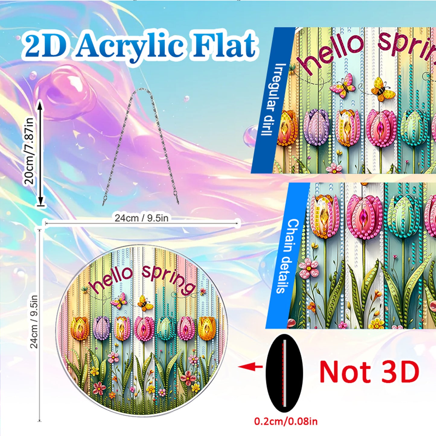 Tulips 2D Flat DIY Acrylic Diamond Painting Pendants Crafts for Home Wall Decor