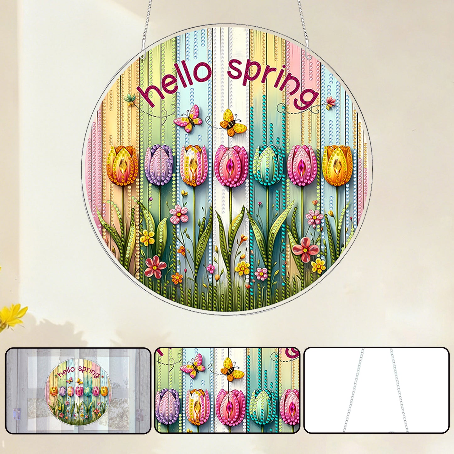 Tulips 2D Flat DIY Acrylic Diamond Painting Pendants Crafts for Home Wall Decor