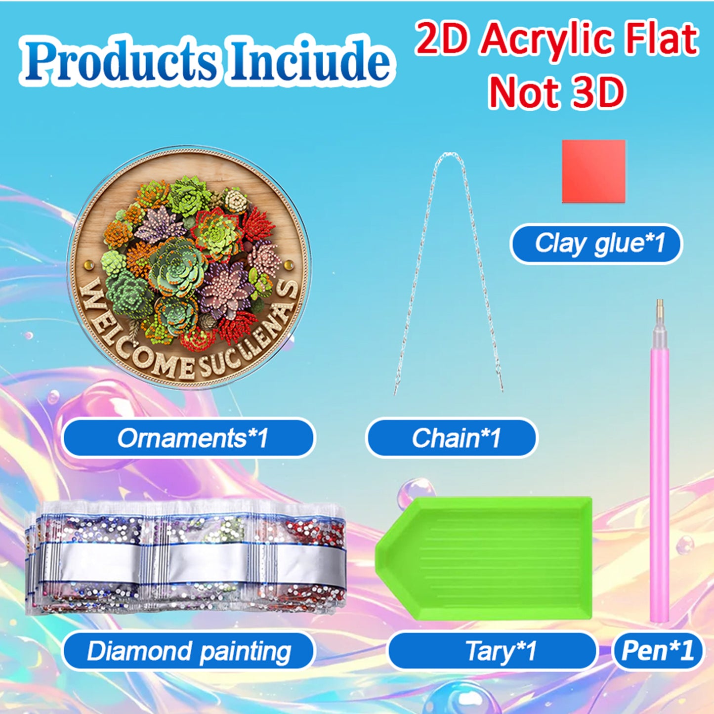Plants 2D Flat DIY Acrylic Diamond Painting Pendants Crafts for Home Wall Decor