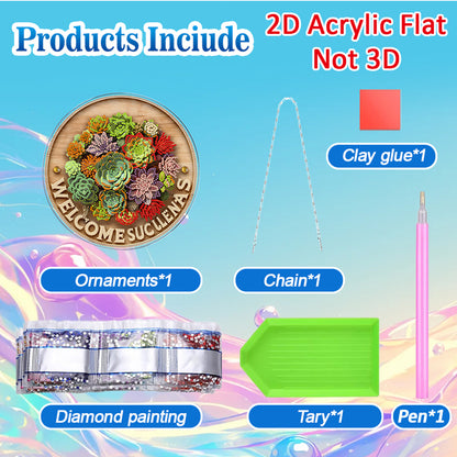 Plants 2D Flat DIY Acrylic Diamond Painting Pendants Crafts for Home Wall Decor