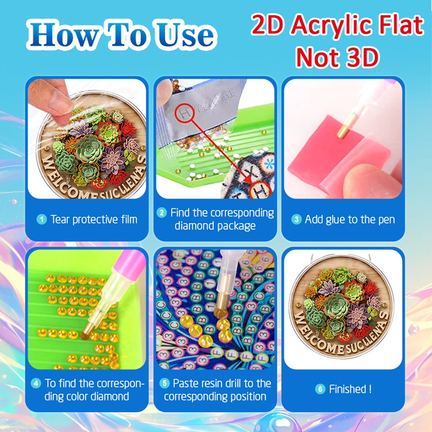 Plants 2D Flat DIY Acrylic Diamond Painting Pendants Crafts for Home Wall Decor