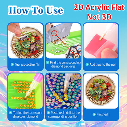 Plants 2D Flat DIY Acrylic Diamond Painting Pendants Crafts for Home Wall Decor