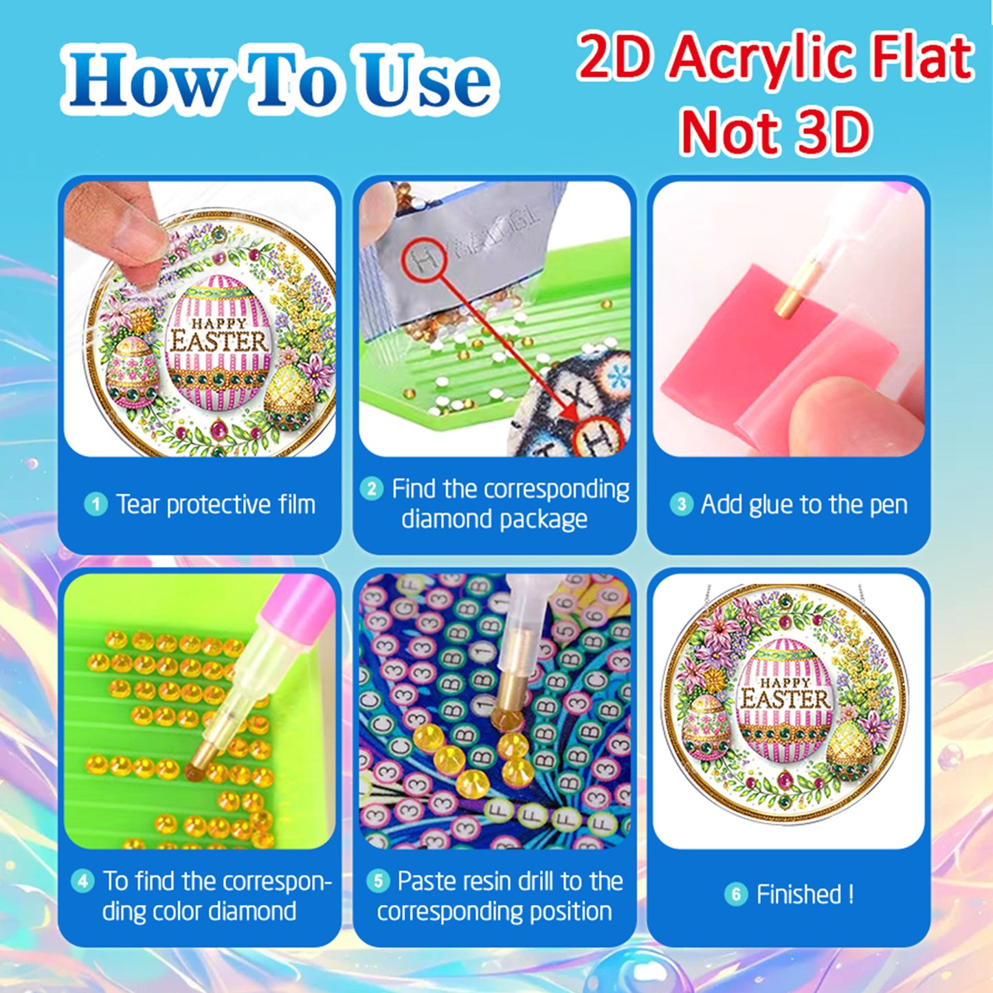 Easter 2D Flat DIY Acrylic Diamond Painting Pendants Crafts for Home Wall Decor